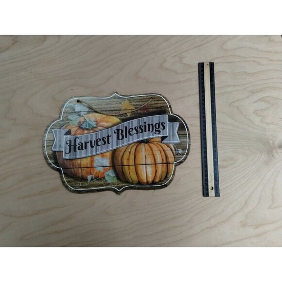 Harvest Blessings Pumpkin Rustic Fall Wooden Hanging Wall Sign Thanksgiving - Picture 3 of 6